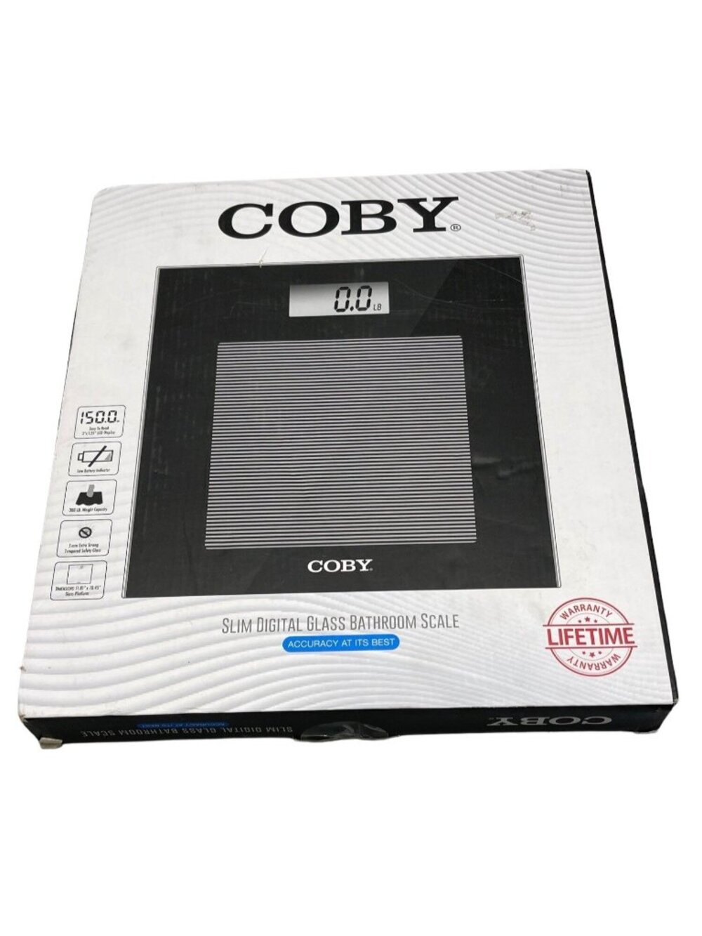 coby slim digital glass bathroom scale 12x10" READ new